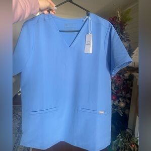 Figs Ceil Blue V-Neck Scrub Top two pocket